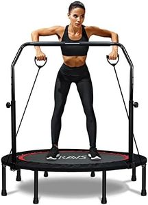 RAVS Mini Trampoline for Kids Adults 48" Foldable Fitness Rebounder with 5 Levels Height Adjustable Handle Resistance Bands Indoor Workout Exercise Trampoline