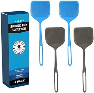 IMPRESA [4 Pack] Extra Large Spiky Fly Swatter for Indoors & Outdoors - Blue & Grey Plastic - Spiked Fly Swatters Multi Pack for Easy Bug Disposal - Bulk Pack - 5'' Smashing Surface