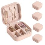 SYCARON Small Jewelry Box 4 Pack, Mini Jewelry Organizer Travel Jewelry Case Portable Jewelry Storage Box for Women and Girls Earring Rings Necklace Bracelets, Pink