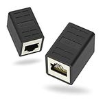 VCELINK RJ45 Coupler Female to Female Cat7, Shielded Ethernet Cable Extender, Cat6 Cat5e Cat5 Network Inline Connector in Black, 2 Pack