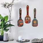 Artvibes Madhubani Women Portrait Wooden Wall Hanging Decoration Items for Home | Bedroom | Mdf Designer Artwork Decorative for Living Room| Stylish Modern Decor Item for Hall (WH_11001N) (Set of 3)