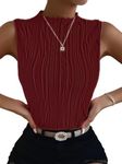 Verdusa Women's Sleeveless Mock Neck Textured Tank Tee Top Burgundy S