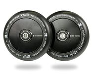 110mm AIR Stunt Trick Scooter Wheels (Pair) - Smooth Fast Hollowcore - Kick Push Scooter Tires - Pro 110mm Freestyle Urethane - Fit Most Setups - 24mm x 110mm - Bearings Installed (Black/Black)