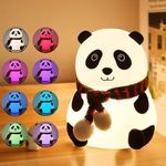 MUID Rechargeable Panda Lamp, Cute Silicone Kawaii Night Lamp For Bedroom With Touch Gesture 7 Color Changing Adorable Christmas Gift Kids, Light,Table,Beside Kids Room (Panda-Lampled, White)