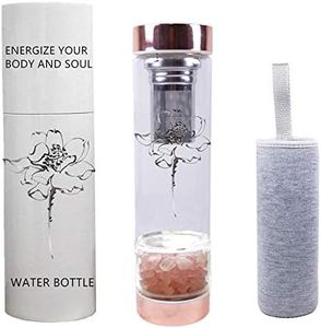 Crystal Elixir Infused Gem Water Bottle with Tea Infuser, Crystal Water Bottle Tea Strainer with Removable Rose Quartz Crystals for Chakra Wellness - 15 oz (Rose quartz)