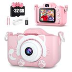 Kids Camera, Toy Toddler Camera for 3 4 5 6 7 8 9 10 11 12 Year Old Girls/Boys, Kids Digital Zoom Camera with Video,Christmas Birthday Festival Gifts for Kids,Selfie Camera for Kids with 32GB TF Card