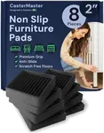 CasterMaster Non Slip Furniture Pads - Square Rubber Anti Skid Caster Cups Leg Coasters - Couch, Chair, Feet, and Bed Stoppers with Anti - Sliding Floor Grip 2'' x 2" (Set of 8) Black