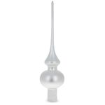 Matte White with Sparkling Top Mouth Blown Glass Christmas Tree Topper 11 Inches