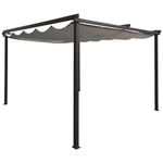 CHARLES BENTLEY 3Mx3M Outdoor Steel Pergola Style Gazebo, Modern, Garden, Patio, Grey, Canopy, Shower Resistant, Retractable Roof, Marquee, Polyester, For, Parties, BBQs, Easy Assembly (300x300x225cm)