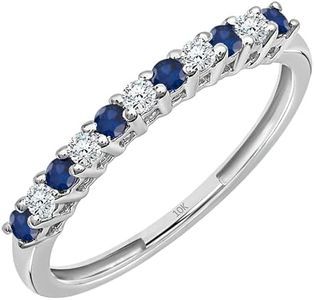 Dazzlingrock Collection Alternate Round Blue Sapphire & White Diamond Stackable Wedding Band in 10K Solid White Gold Size 5