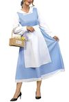 Halloween Light Blue White Bele Costume Princess Dress with Apron for Women XL