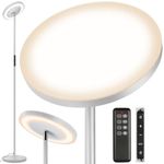 OUTON LED Torchiere Floor Lamp, 34W/3000LM Super Bright Dimmable Tall Standing Lamp with 4 Color Temperatures, Remote Touch Control, 1-Hour Timer for Living Room, Bedroom, Office, Light Grey