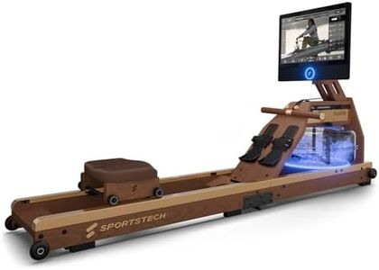 Sportstech Rudergerät Wasser für Zuhause, Deutsche Qualitätsmarke, Eichenholz FSC®-Zertifiziert, authentisches Rudererlebnis, klappbar, LED-Wassertank, 21,5" Display mit App, 360° drehbar, AquaElite
