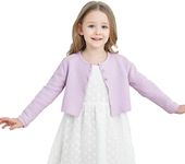 TRENDSTITCH Girls’ Long Sleeve Button Down Cropped Cardigan Sweater Kids Cute Soft Knitted Bolero Shrug Dressy Tops 3-10 Years,Light Purple,3-4
