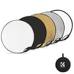 K&F Concept 5-in-1 Light Reflector 22"(60cm) Photography Diffuser Collapsible Portable with Grip for Studio and Outdoor Lighting Gold Silver White Black Translucent