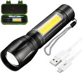 LED Torch Rechargeable, Super Bright Adjustable Focus Flashlight, 3 Lighting Modes, Long Battery Life, Waterproof Pocket Size Torch for Power Cuts, Emergency, Camping, Hiking, Outdoor (Single Torc