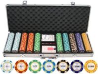 Versa Games Poker Chip Set - Casino Grade 13.5g Poker Chips, 7 Color Chip Denomination - 2 Decks of Cards, Dice, Dealer Button 13.5g Clay Monte Carlo Poker Chips Set
