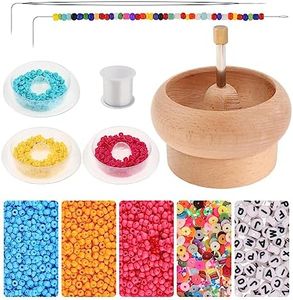 Wooden Bead Spinner Bowl DIY Threading Bead w/Beading for Workshop Sewing Stringing Quickly Crafting Necklace Jewelry Spinnings Bracelet Making Tool