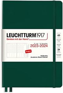 LEUCHTTURM1917 367547 Academic Weekly Planner Medium (A5) 2024, 18 Months, Forest Green, English