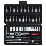 WiMas 46PCS Socket Wrench Set, Ratchet Socket Set, Metric Drive Socket Wrench Ratchet Tools Kit, Screwdriver Bits Auto Vehicle Repair Tool 1/4 Inch (Black)