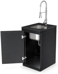 Stainless Steel Outdoor Kitchen Sink Cabinet with Tap, Black Galaxy Granite Top Island with 304 S/S Basin Faucet, Portable Garden BBQ Prep Station with Reversible Door