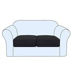 Stretch Cushion Cover Sofa Cushion Covers 2 Seaters Furniture Protector Loveseat Sofa Covers Washable Sofa Cushion Cover Sets Flexibility with Elastic Bottom (2-Piece Loveseat Cushion,Black)