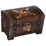 Pirate Skull Chest Medium 5.5 x 3.5 Inch Hand Carved Wood Footed Lock and Key Box