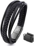 Jewellbox Mens Leather Bracelet, Black, Adjustable Size 21cm - 22.2cm, Premium Bracelet for Men with Magnetic Clasp