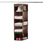 5-Shelf Hanging Wardrobe Storage Organiser - Strong & Durable Hanging Shelves with Metal Hooks - Breathable, Easy Access Closet Storage System with Pockets - Clothes & Shoes Hanging Cupboard Storage