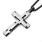 Starchenie Cross Necklace for Men Stainless Steel Multi-layer Pendant Rolo Chain Jesus Christ Jewelry-Black