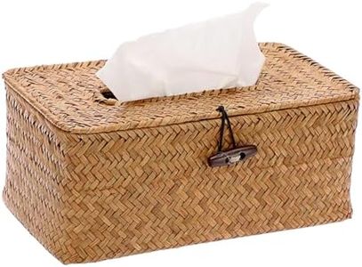 DelSol Tissue Box, Seagrass Woven Facial Tissue Dispenser, Box Cover Holder Storage Case Rectangle Napkin Organizer for Home Decor, Kitchen, Office Table Desktop, 26x 16 x 10cm (Khaki)