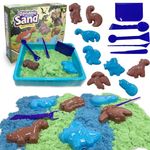 Crelloci Dinosaur Play Sand for Kids, Satisfying Kids Sand Toys with 1.1lbs Magic Sand, 8 Cute Molds and Tools, Dino World Sandbox Kit, Sensory Toys Magnetic Sand Play Set Gift for Kid Boys Age 3+