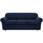 H.VERSAILTEX 4 Piece Stretch Sofa Covers for 3 Cushion Couch Covers for Living Room Furniture Slipcovers (Base Cover Plus 3 Seat Cushion Covers) Feature Upgraded Thicker Jacquard Fabric (Sofa, Navy)