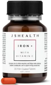 JSHealth Vitamins Iron + Supplement for Energy Support | Iron Deficiency Tablets with Vitamin C and B12 | No Constipation | (30 Tablets)