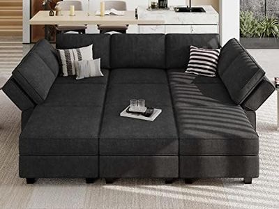 Belffin Sectional Sleeper Oversized Sleeper Couch Convertible Sectional Sofa Bed Set Oversized Couch Reversible Chaise Black