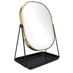 Navaris Free Standing Makeup Mirror - Large Cosmetic Vanity Mirror for Bathroom, Dressing Room, Bedroom Table or Desk with Large Tray Stand - Gold