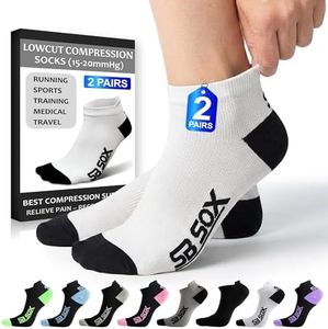 SB SOX Low Cut Athletic Socks – Compression Ankle Socks for Men & Women – 2 Pairs (US, Alpha, Large, Regular, Regular, White/Black)