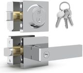 MEGA HANDLES - ROBELL Entrance Combo I Entry Lever Door Handle and Single Cylinder Deadbolt Lock and Key Combo Pack - Heavy Duty Square Locking Set for Left or Right-Handed Doors - Polished Chrome