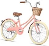 Glerc Little Molly 20 Inch Kids Bike, Retro Cruiser Girls Bike for Children Ages 7-13 Years Old, ‎Kids Bicycle with Wicker Basket & Kickstand, Peach