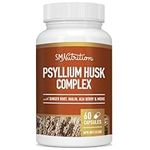 Psyllium Husk Capsules | Premium Soluble Fibre Supplement | Psyllium Fiber Pills With 10 Herbs | Psyllium Powder Stool Softener & Constipation Relief for Adults | Vegan, Gluten-Free | 60 Ct.