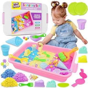 SMILESSKIDDO Sensory Bin - Baking & Ice Cream Making Set with 3.3lb Play Sand Kit, Waffle Cake Molds and Sand Tools, Ice Cream Toy Shop, Gifts for Girls & Boys