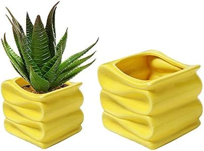 MyGift Modern Yellow Flower Succulent Planter Pots with Decorative Folded Design Ceramic Centerpiece Vase, 4 and 5 Inch, Set of 2