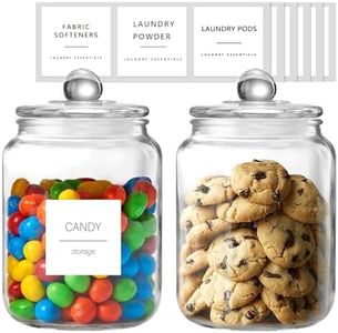 AYHOJIO 64oz glass cookie jar - large food storage container with airtight lid - keep fresh flour, chewy pet treats, candy, dried foods, detergent pods for your kitchen or laundry room- pack of 2