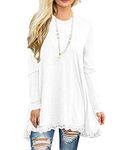 Afibi Women Lace Long Sleeve A-line Swing T-Shirt Loose Tunic Top Blouse (Medium, White)