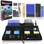 Merooart 41-piece professional graphite drawing pencil and sketch set, suitable for beginners and professional painters, charcoal pen, pastel and zippered suitcase, including rare pop-up stand