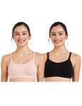 Amazon Brand - Symbol Women's Cotton Casual Camisole Bra (Pack of 2) (SYMBRA02-PO2_Black-Blush_32 B)