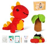 ilauke Crochet Kits for Beginners Adults Kids 2 Pcs, Dinosaur Crochet Set, Beginners Crochet Kit with Step-by-Step Video Tutorials, Crochet Starter Kit for Gift, Easy to Learn