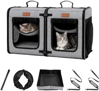 PETUX 2-in-1 Large Cat Carrier for 2 Cats - Soft-Sided, Breathable, Double Cat Travel Carrier with Litter Box, Play Tunnels and Hammock for Long Car Trips, Camping and Vet Visit (32"x13"x17", Grey)