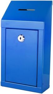 Metal Donation Box & Collection Box Office Suggestion Box Secure Box With Top Coin Slot and Lock Included with 2 Keys - Easy Wall Mounting or Counter Top Use (Blue)
