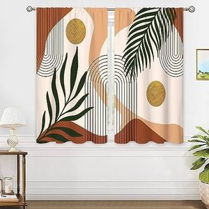 oolygoo Boho Abstract Window Curtains Mid Century Rod Pocket Modern Leaves Brown Curtain Drapes Geometric Curtains for Bedroom Living Room Treatment 2 Panels 42Wx63H Inch